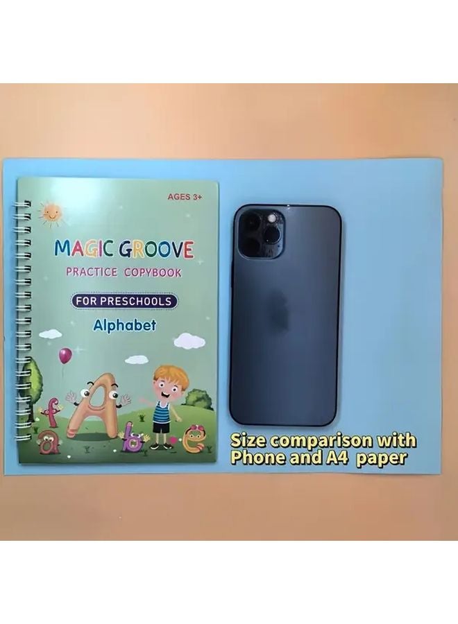 مجموعة من أربعة كتب قابلة لإعادة الاستخدام لتدريب الخط للأطفال، كتب تتبع الأخاديد للخط والكتابة - Image 3